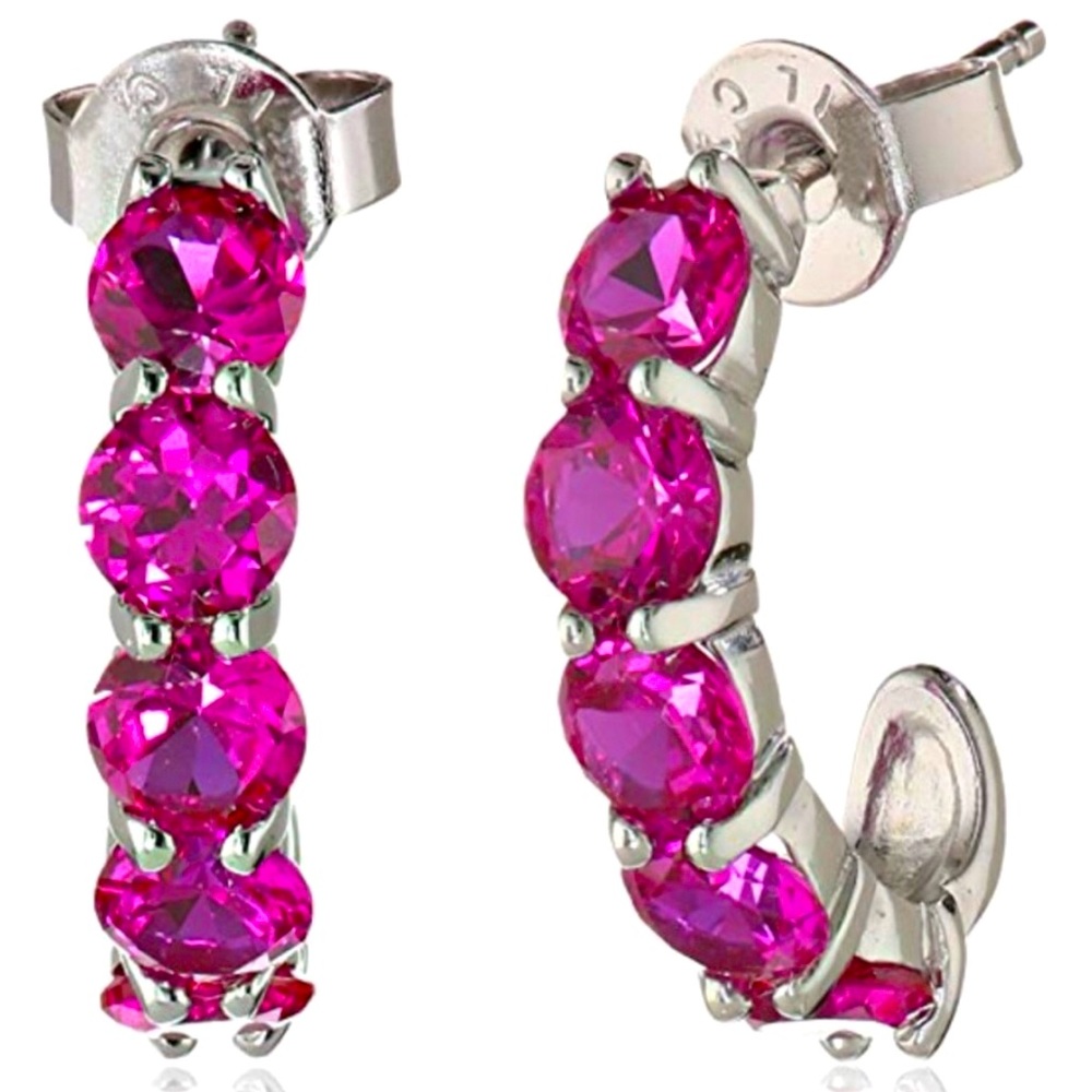 Nwot Sterling Silver Round Created Ruby Earrings - image 1